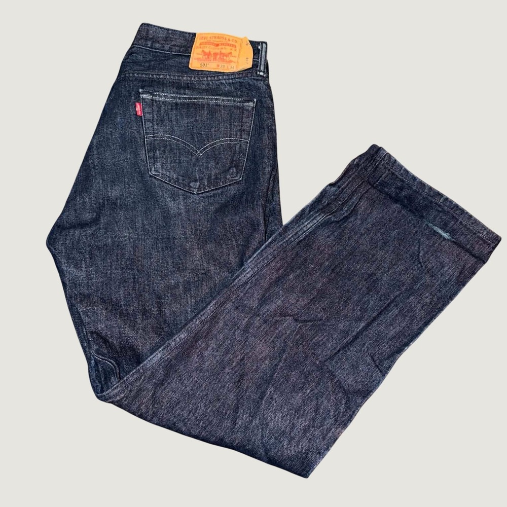 Levis 501 Original Fit Jeans Mens 38x34 Dark Wash Indigo Blue Button Fly Denim